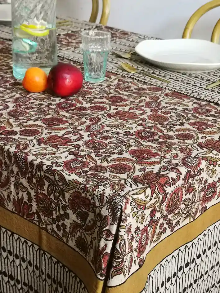 Nayda Diaries - Wholesale Tablecloth - Indian plaid Agra printed block print flower table tablecloth4