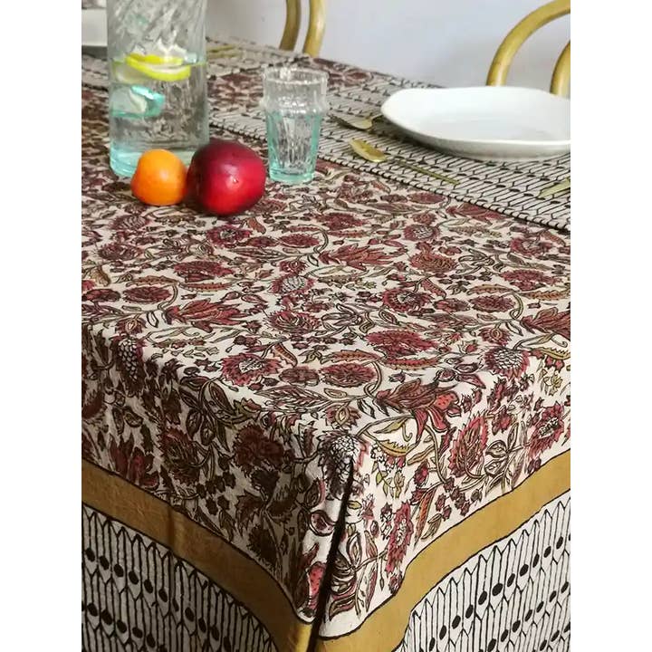 Nayda Diaries - Wholesale Tablecloth - Indian plaid Agra printed block print flower table tablecloth4
