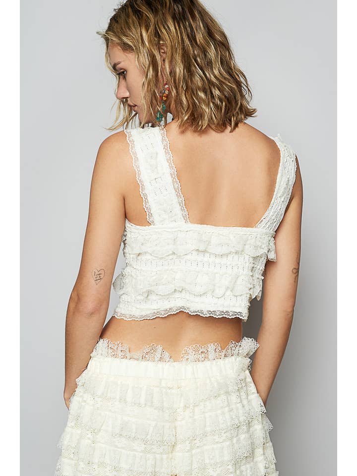 Pol Clothing - Wholesale Blouse - Women's - V-neck sleeveless cropped woven lace top