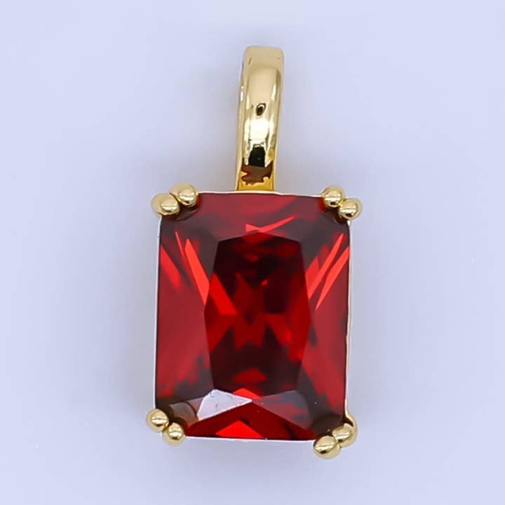 24K Gold Filled Birthstone Baguette CZ Pendant in Gold & Silver | AH438 - AH449 for wholesale by Aim Eternal