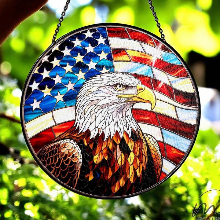 Acchiappasole con Aquila e Bandiera Americana, Decorazione Patriottica con Aquila Calva per la vendita all'ingrosso da parte di NVC Ecommerce LLC