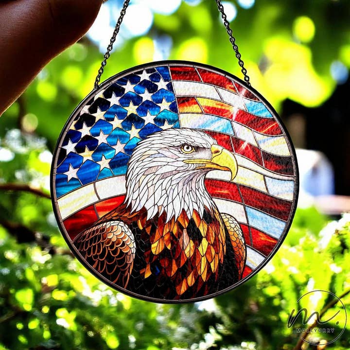 Acchiappasole con Aquila e Bandiera Americana, Decorazione Patriottica con Aquila Calva per la vendita all'ingrosso da parte di NVC Ecommerce LLC