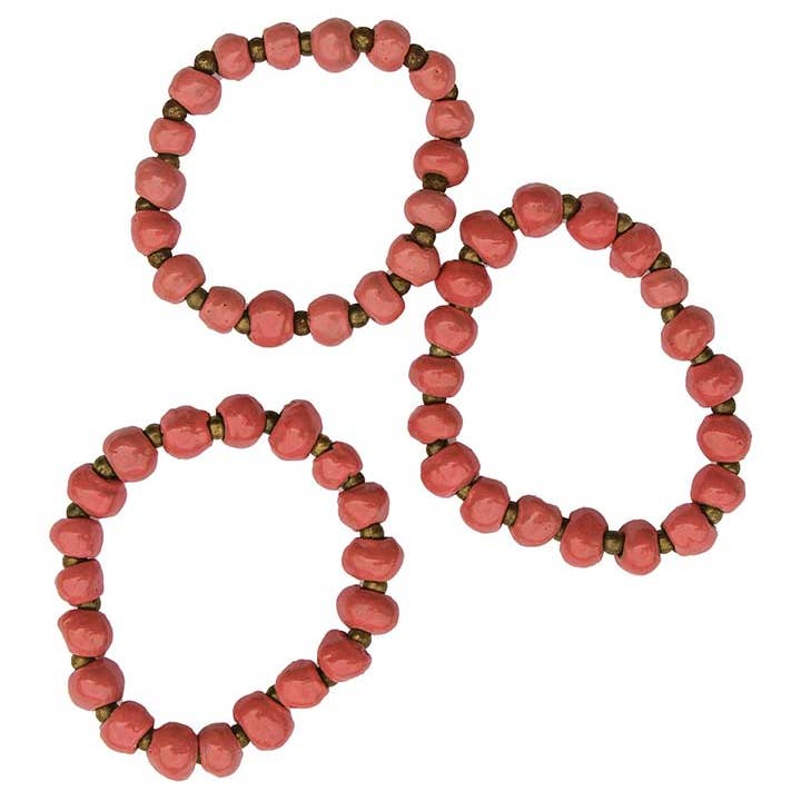 Global Crafts - Wholesale Beaded Bracelet - Handcrafted Clay Bead Bracelet from Haitian Artisans, Bubblegum Pink - Set of 32