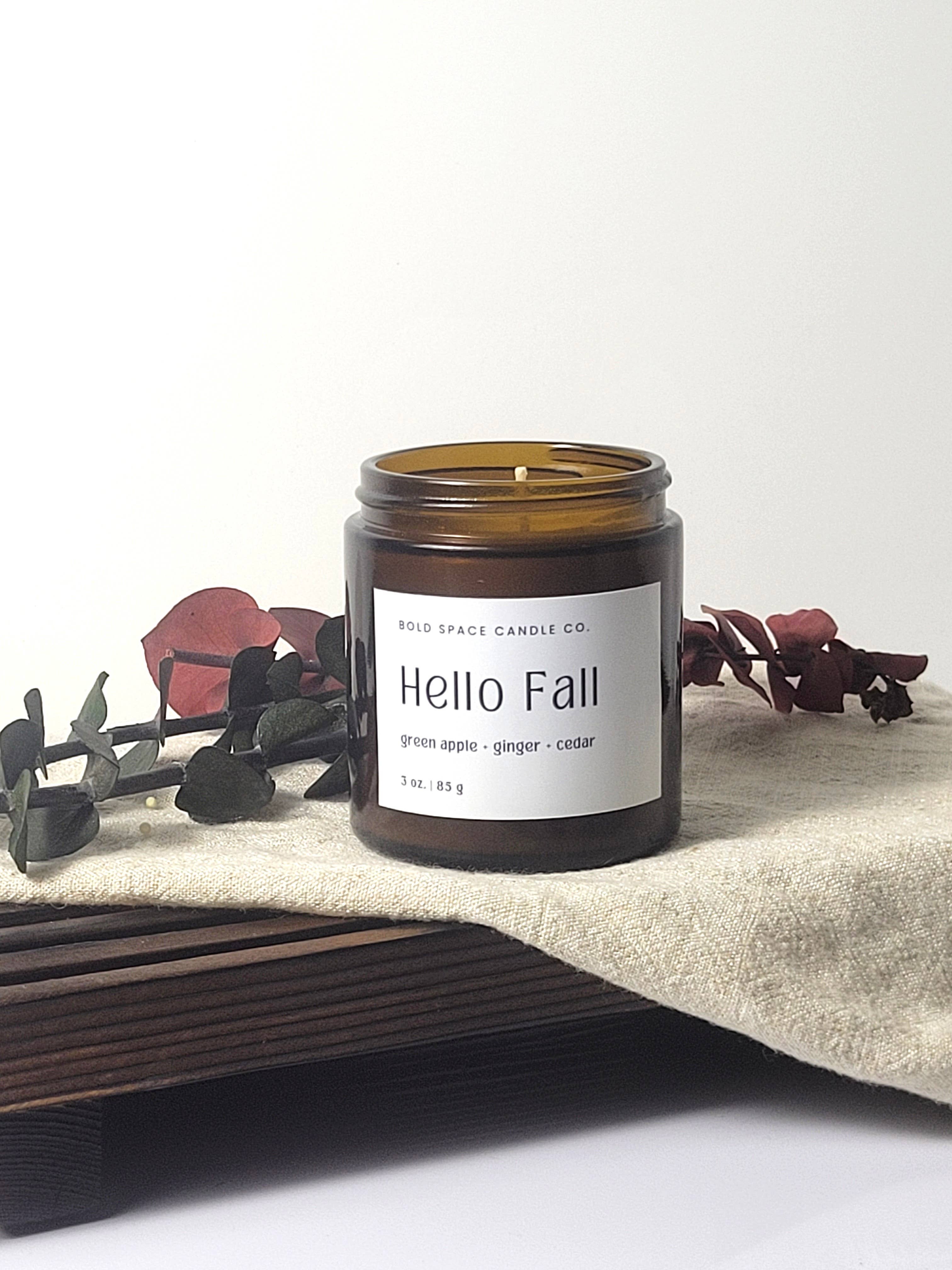 Bold Space Candle Co. - Wholesale Jar/Filled Candle - Hello Fall- 3 oz. Amber Soy Candle | Apple, Cedar & Ginger3