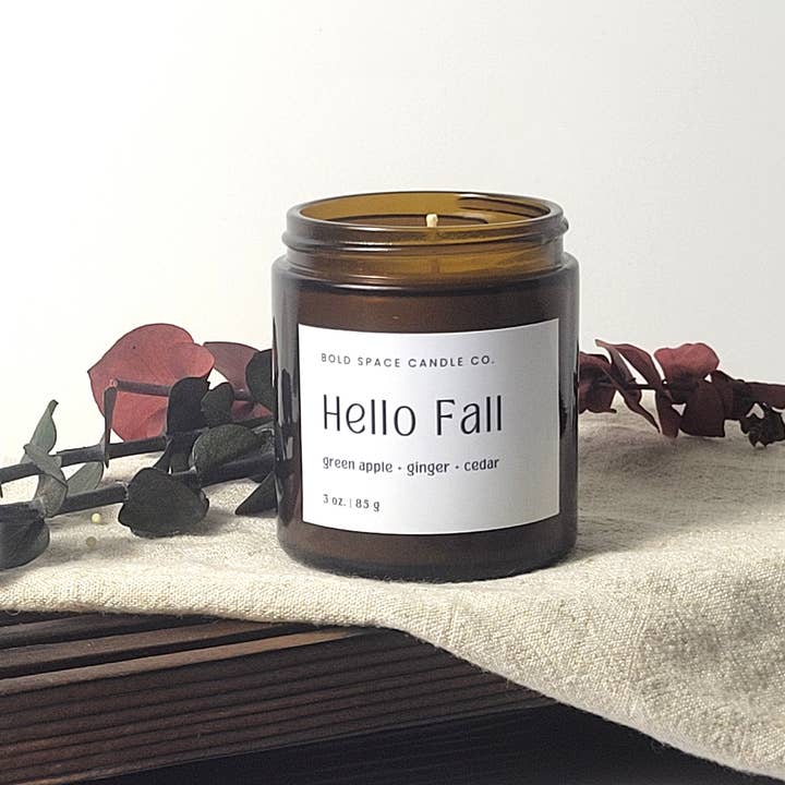Bold Space Candle Co. - Wholesale Jar/Filled Candle - Hello Fall- 3 oz. Amber Soy Candle | Apple, Cedar & Ginger3