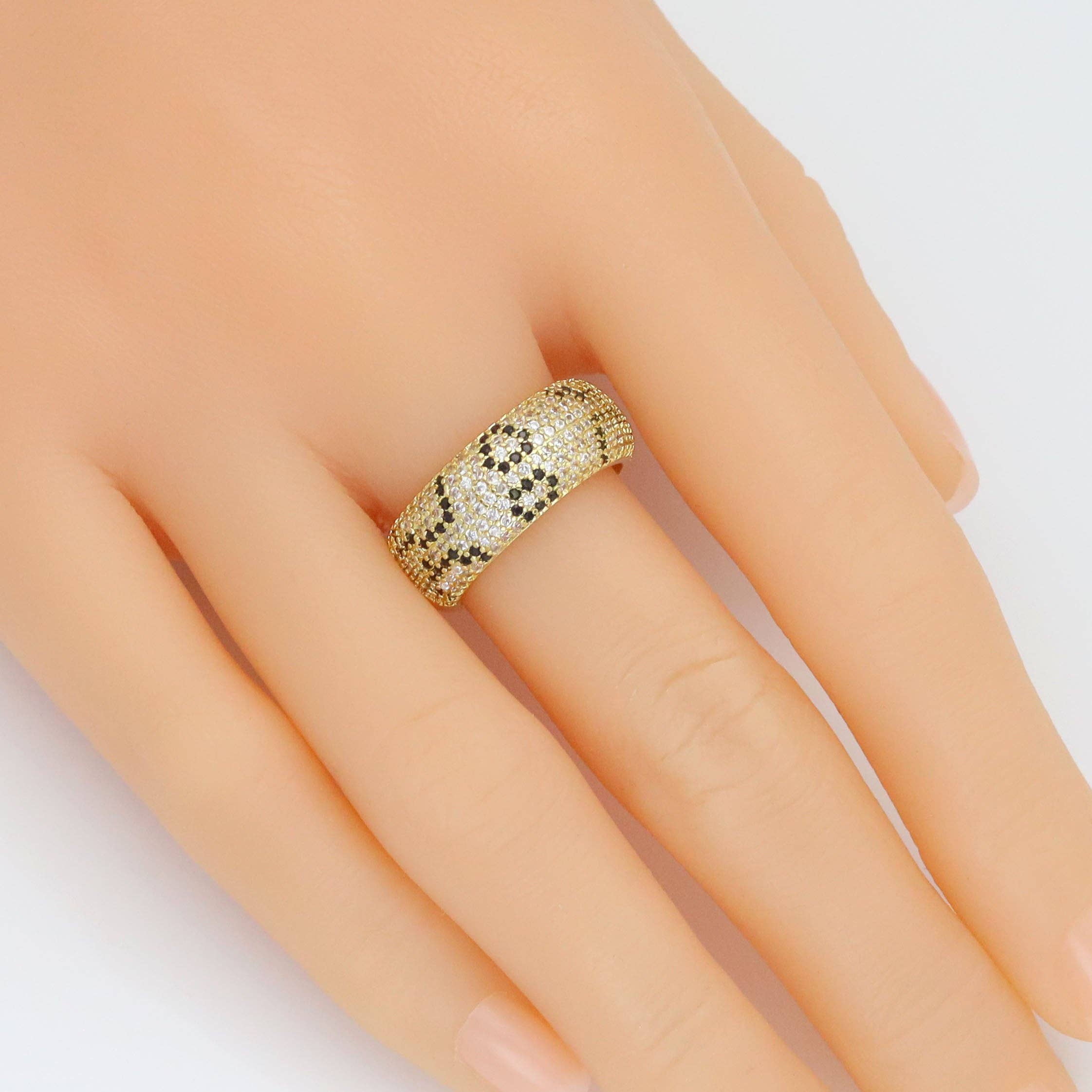 BestBeads&Beyond - Wholesale Cocktail/Statement Ring - Black Clear Leopard Print Patten Adjustable Ring, Sku#A3133