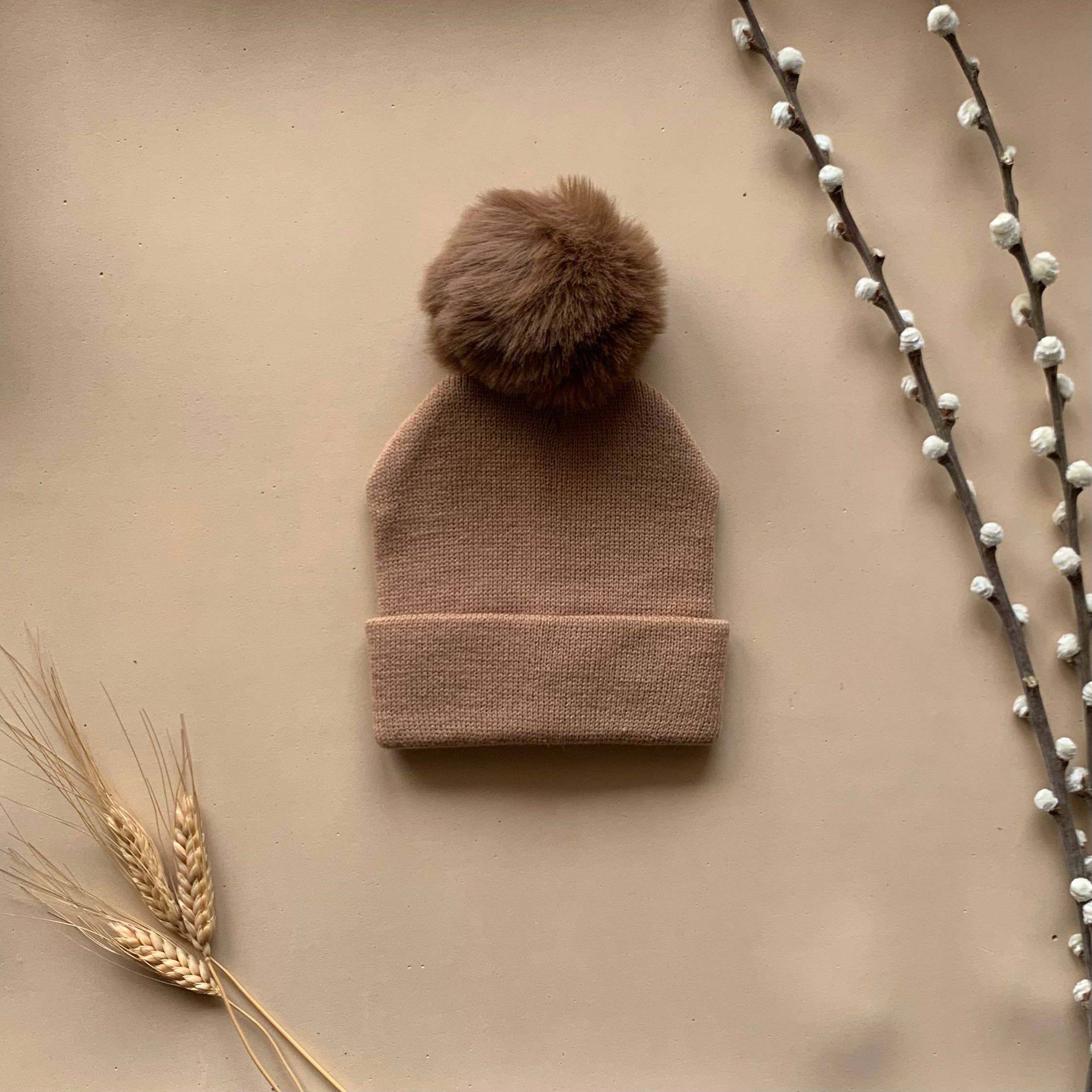 Himmelberg Baby – wholesale Beanie – Kids – Brown Single Pom Pom Beanie0