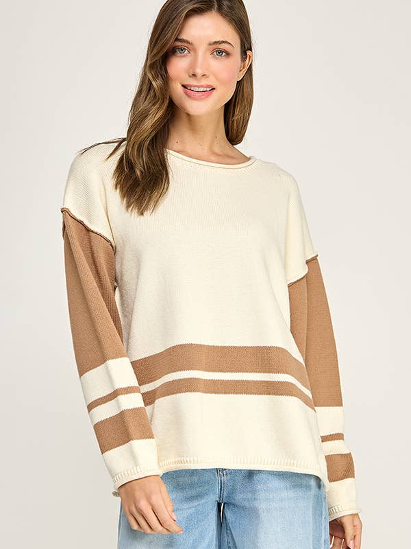 COLOR BLOCK COZY KNIT TOP for wholesale by Miss Love