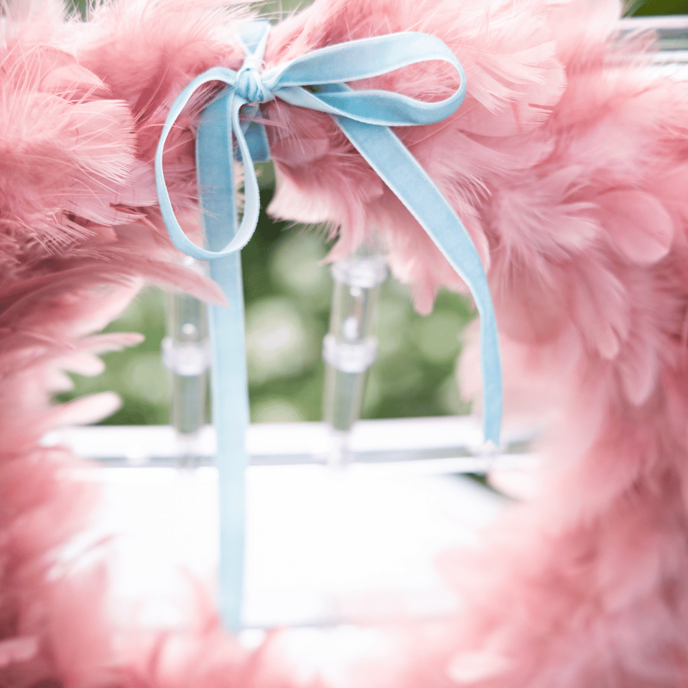 Qube Luxe by Debbie Marks - Wholesale Wreath - Deco Feathered Pink Wreath (24cm)1