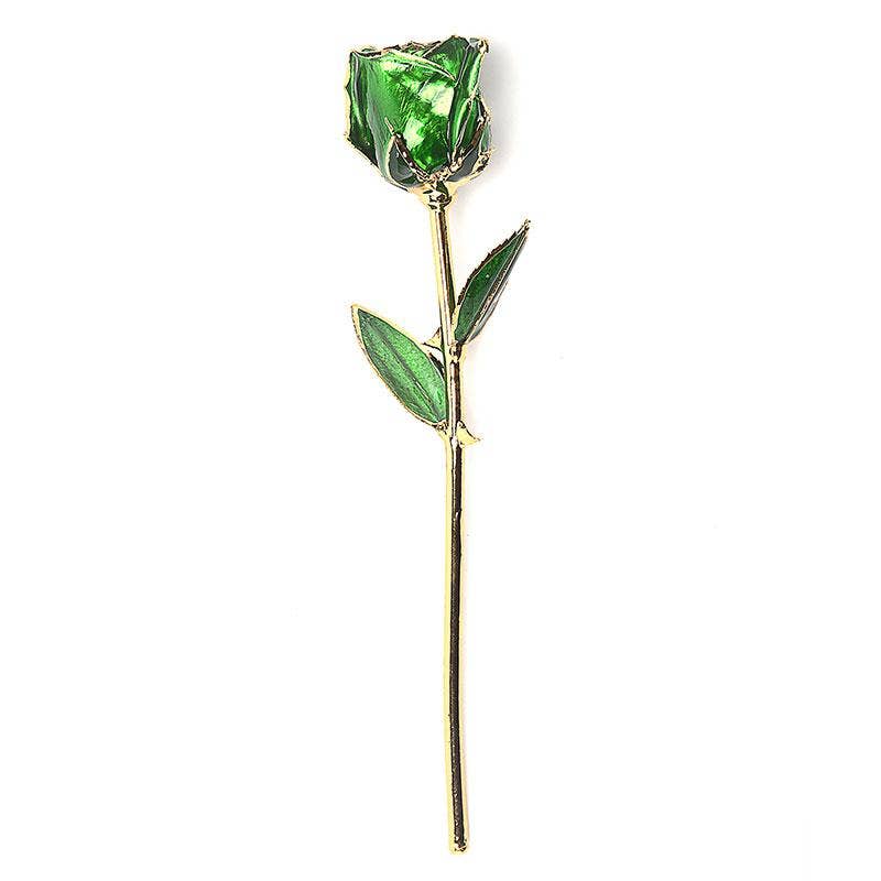 CHAKRA VIEW - Wholesale Artificial Flowers - 24 Karat Gold Dipped Rose Half Bloom - Green1