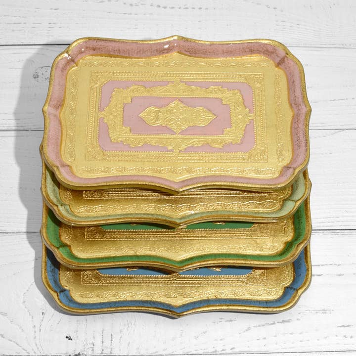 Via Graceffo - Wholesale Decorative Tray - Florentine Carved Wood Rectangle Scalloped Mini Tray4