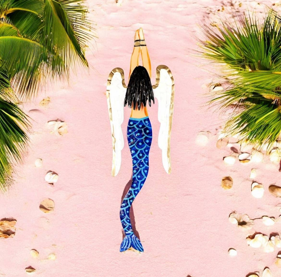 PINK PAMPAS – wholesale Wall Accent – Handmade Mexican tin wall-mounted winged mermaid0