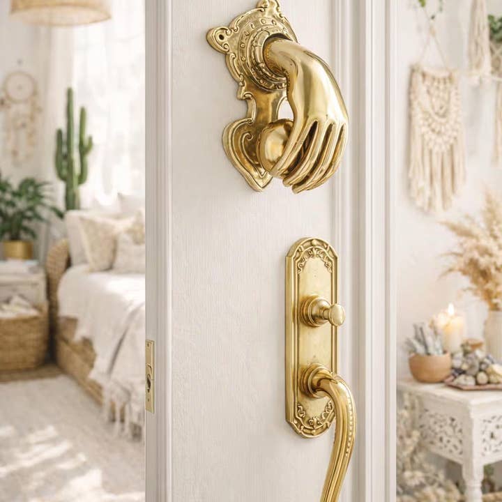 Brass Fist & Ball Door Knocker (Gold or Antique Finish) | Handmade in Bali for wholesale by Ubud Glass