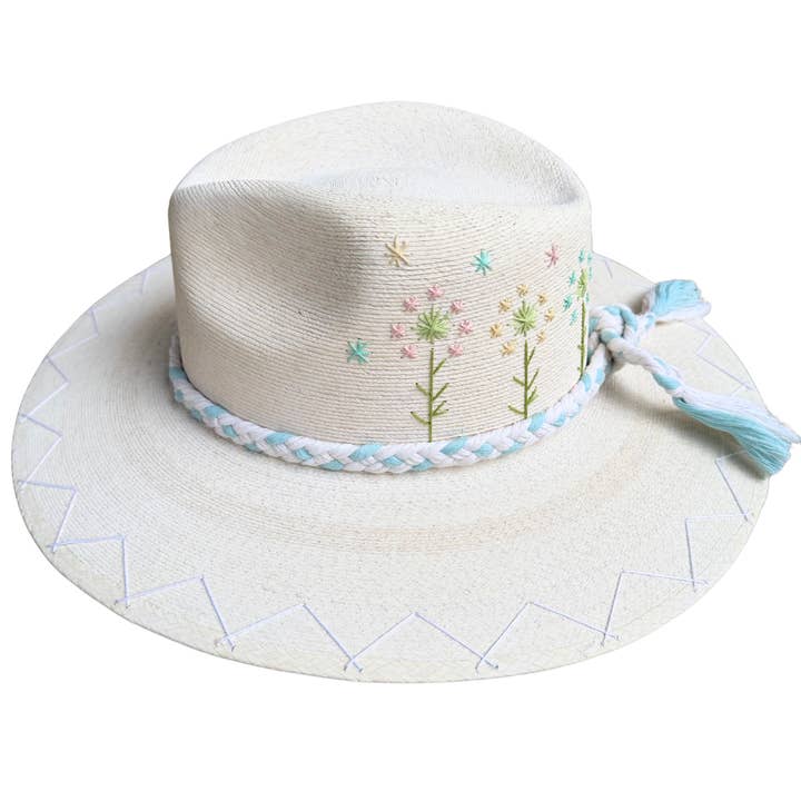 Wildflower White & Blue Band Palm Hat ( for wholesale by The Goldie Hat Co