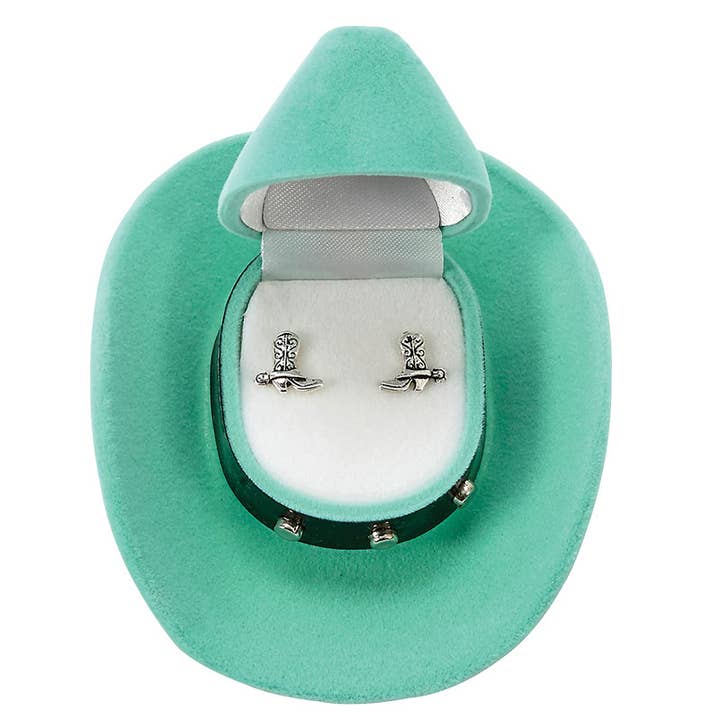 Orecchini a forma di stivale da cowboy in scatola regalo a forma di cappello da cowboy per la vendita all'ingrosso da parte di Western Express