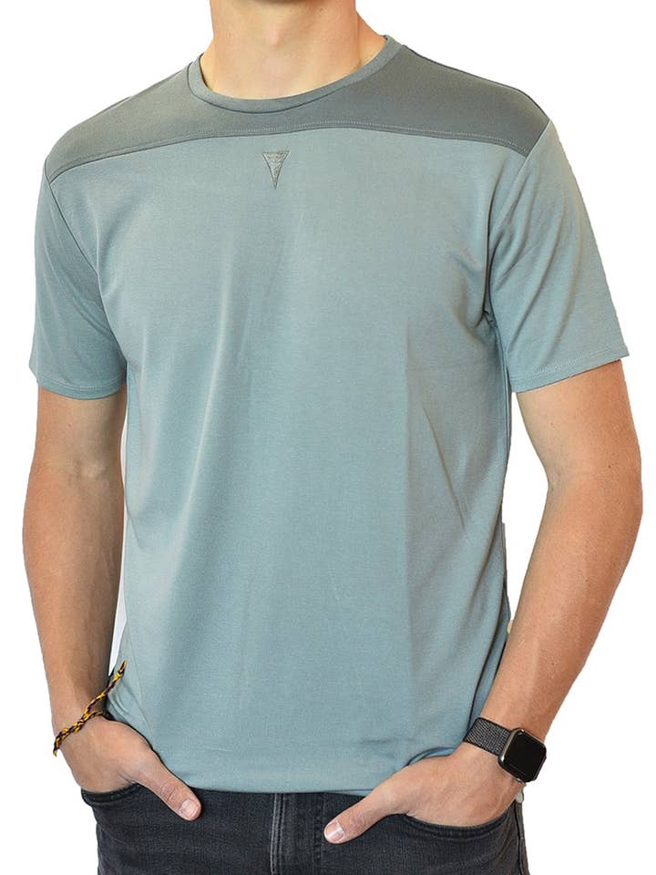 Girocollo a manica corta (blu grigio e grigio) per la vendita all'ingrosso da parte di SpearPoint Apparel