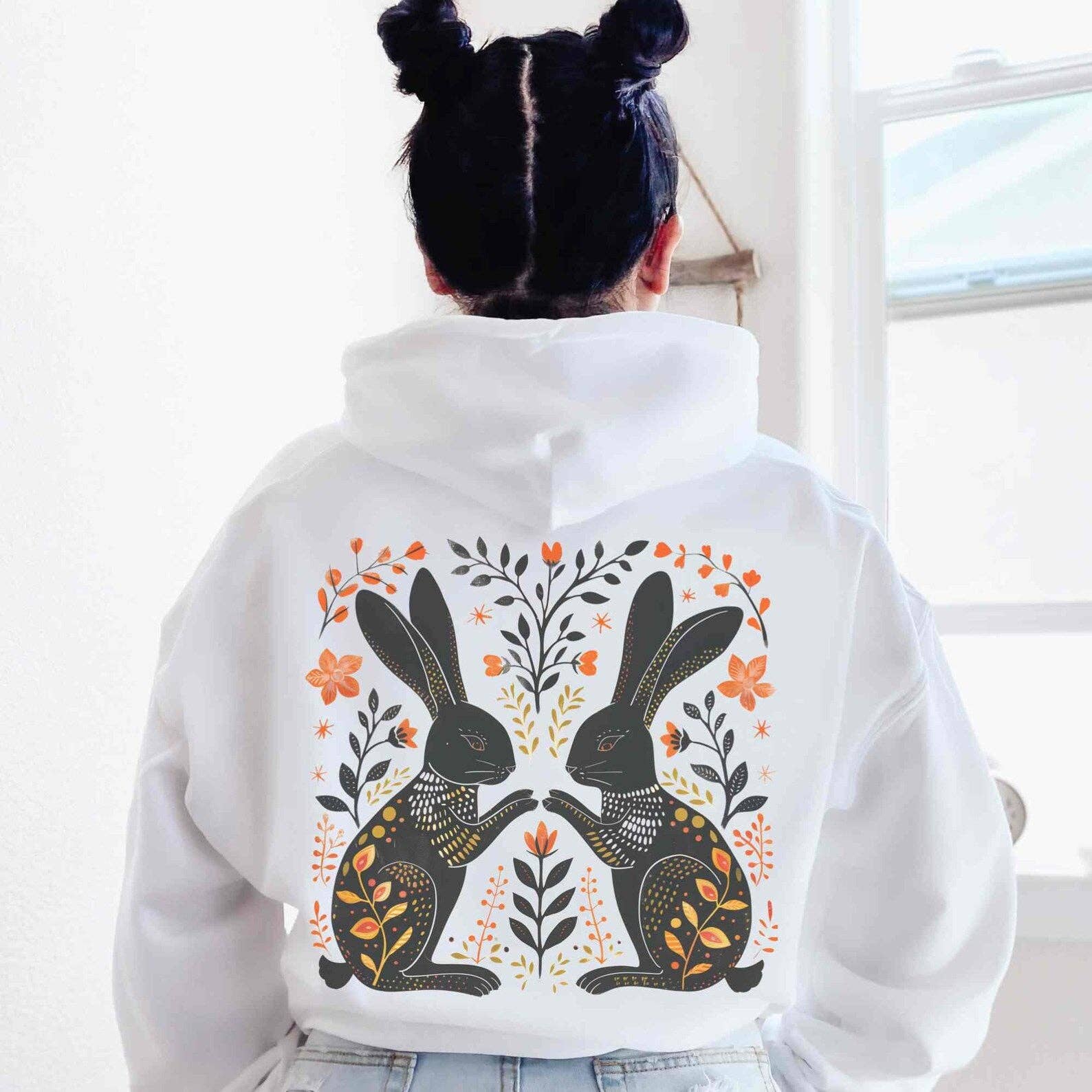 Sisterly Gifts Shop – wholesale Hoodie – Unisex – Folk Art Bunny Hoodie | Cottage Core | Nature Hoodie1