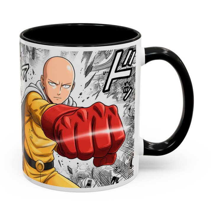 Saitama Mug |One Punch Man Inspired Collage Accent Mug (11/15 oz) for wholesale by Le Paperie Co
