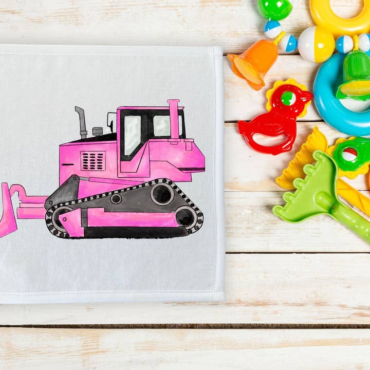 Lyserød bulldozer vaskeklud for engroshandel hos MerikaArt