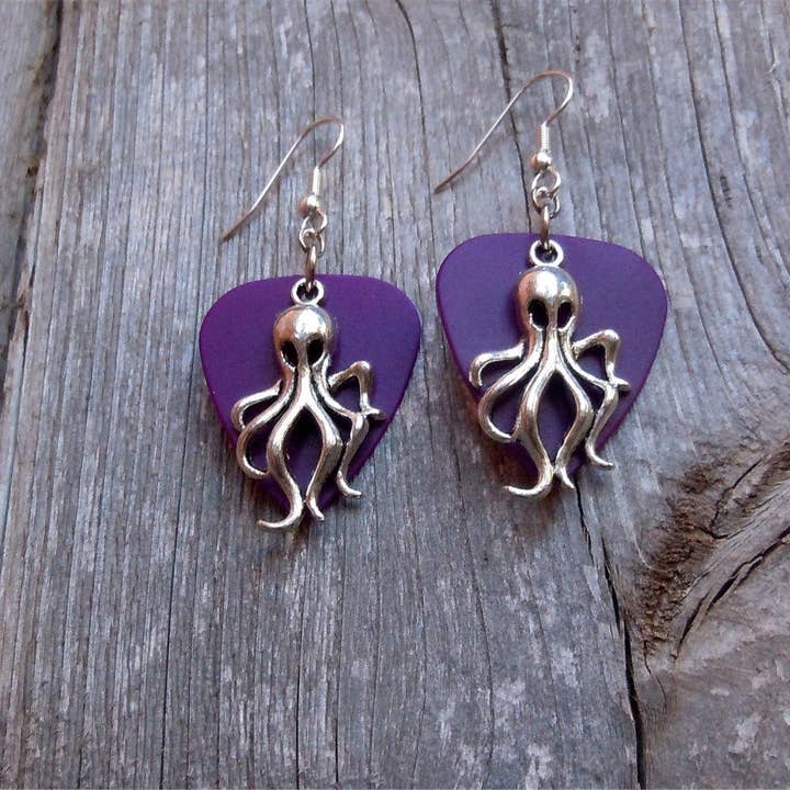 Simply Raevyn - Wholesale Dangle Earrings - Octopus Charm Guitar Pick Earrings3