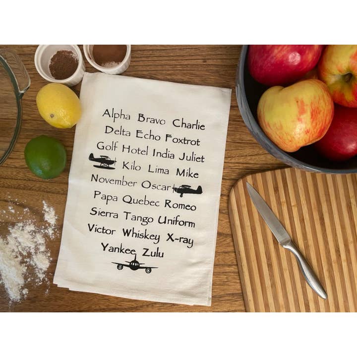 Phonetic Alphabet - Screen Printed Cotton Flour Sack... for wholesale by Bewilderberries