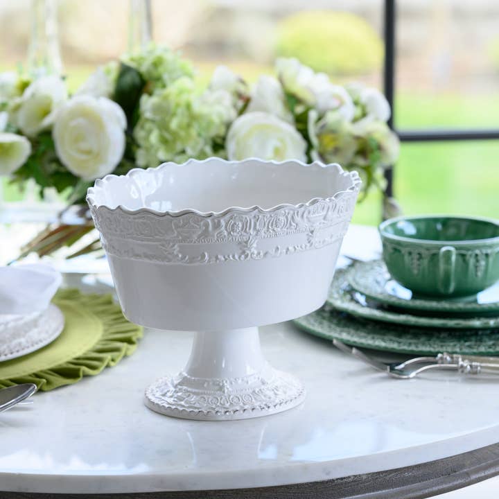 Arte Italica & Crown Linen Designs – Großhandel Schüssel – Renaissance-Obstschale mit weißem Stiel1