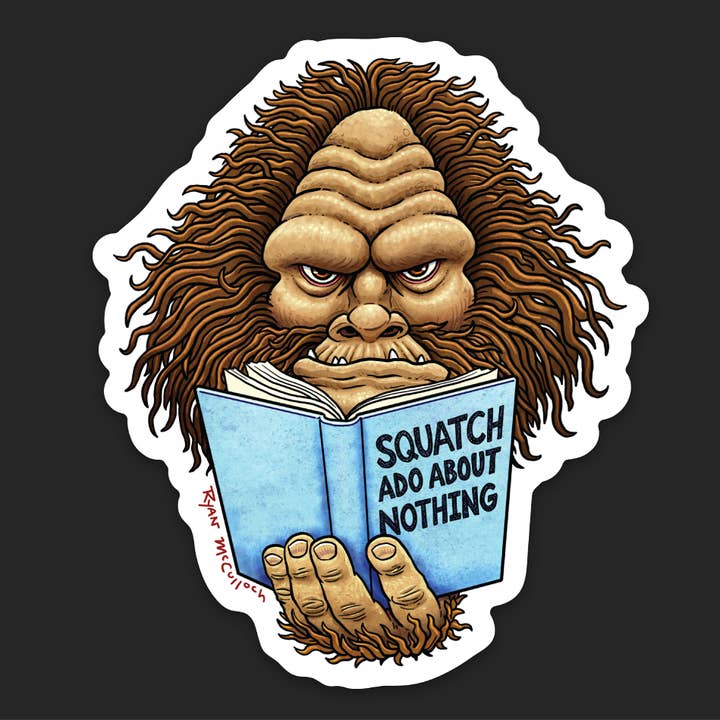 Ryan McCulloch Art – Engroshandel Klistermærke – VINYLKLISTERMÆRKE: Bigfoot/Sasquatch-læsning (boghandelsmærkat)