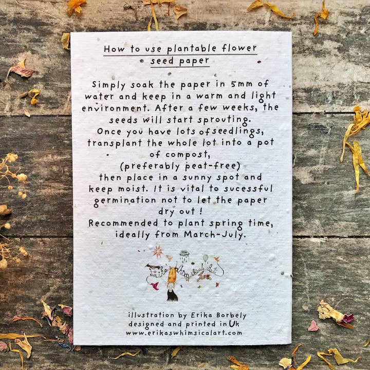 Erika's Whimsical Art – wholesale Love card – Plantable Seed Paper Floral Heart Card9