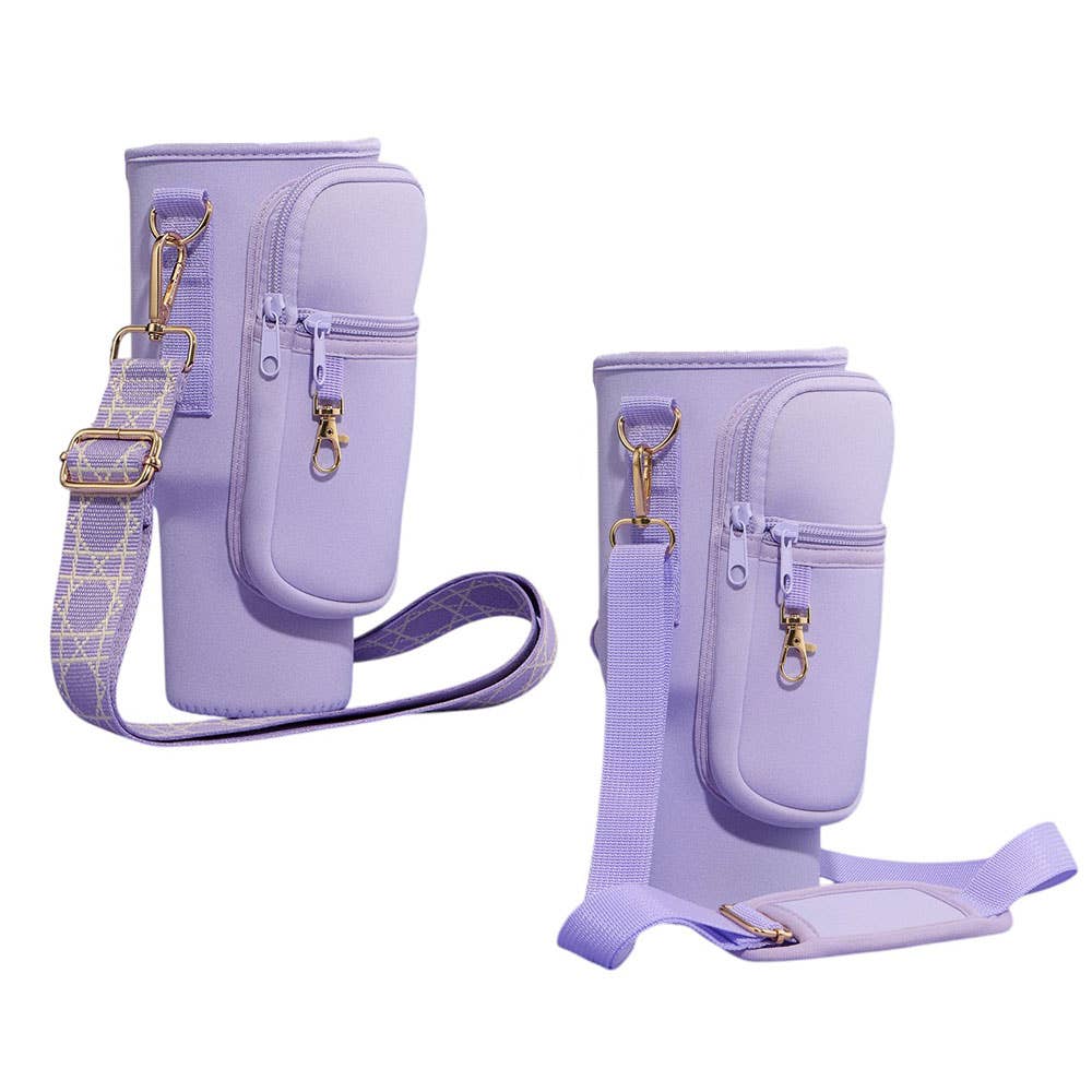 Sensibling Corp. - Wholesale Crossbody Bag - Women's - Solid Tumbler Carrier Holder Geometric Pattern Strap Crossbody Bag19