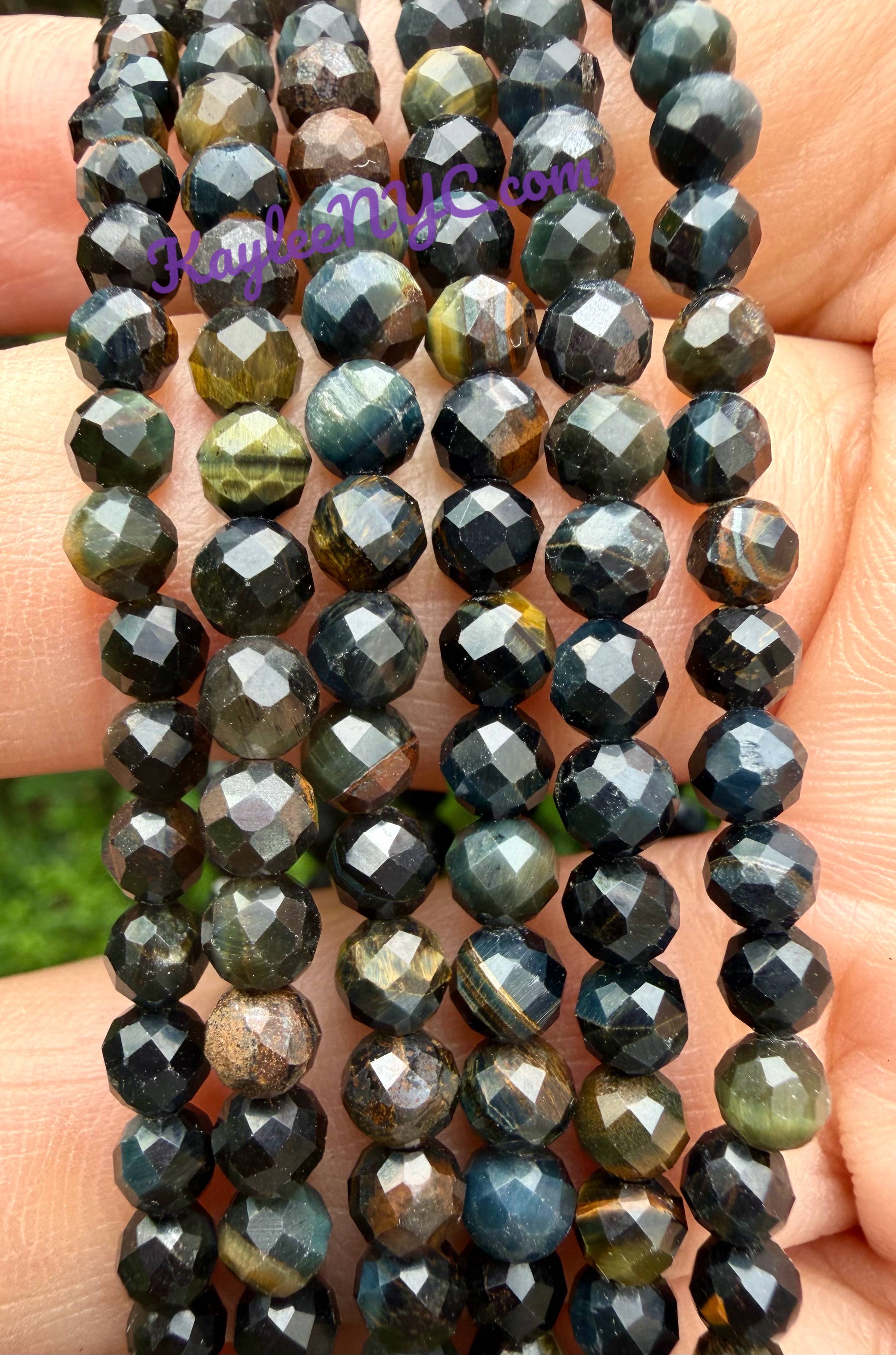 KayleeNYC - Wholesale Beaded Bracelet - Natural Faceted Blue Tiger 4mm 7.5” Crystal Bracelets1