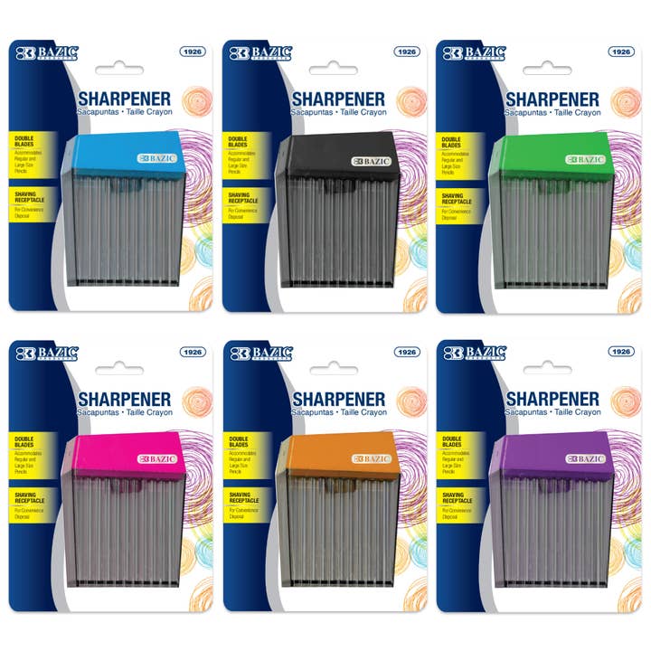BAZIC Products - Wholesale Pencil Sharpener - Dual Blade Square Sharpener w/ Receptacle