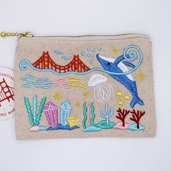 Embroidered San Francisco Sea Life Coin Purse for wholesale by Tomoko Maruyama