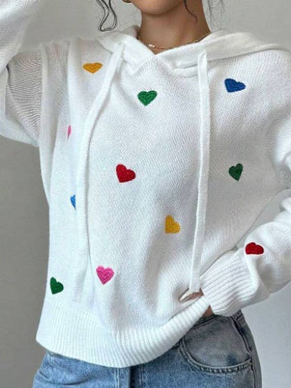 Colorful Heart Jacquard Hooded Sweater for wholesale by AZSHOP Trading LLC