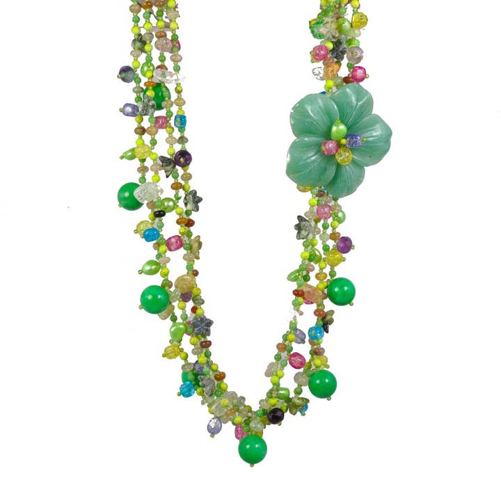 Collier artistique en argent sterling 925 avec pierre précieuse fleur oasis verte pour la vente par FifiRose