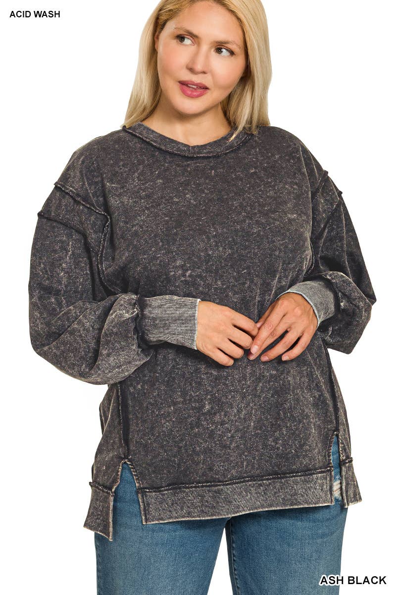 Vanilla Monkey - Wholesale Sweatshirt - Women's - Plus Acid Wash F/terry Exposed-seam Sweatshirt0