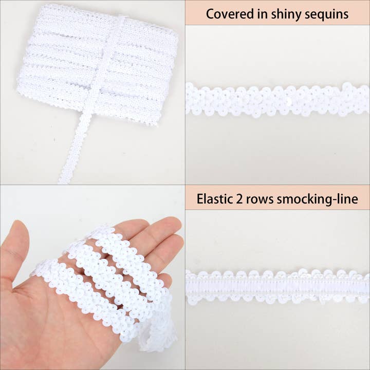 AK Brand - Wholesale Ribbon – Gift wrapping - Elastic Sequin Trim 0.8 Inch Glitter Paillette Ribbon11