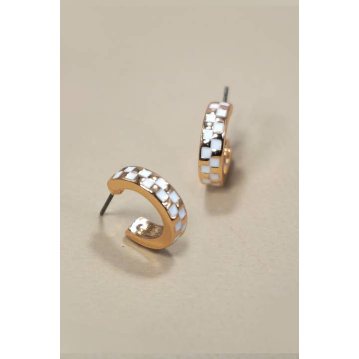 JOSSLYN by wall to wall - Wholesale Hoop Earrings - MINI CHECKER HOOP HUGGIE EARRINGS | 31E248645