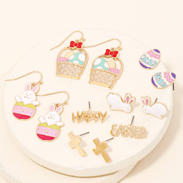 MLT Set de pendientes con forma de huevo de conejo de Pascua con varios pendientes de venta al por mayor en Faire