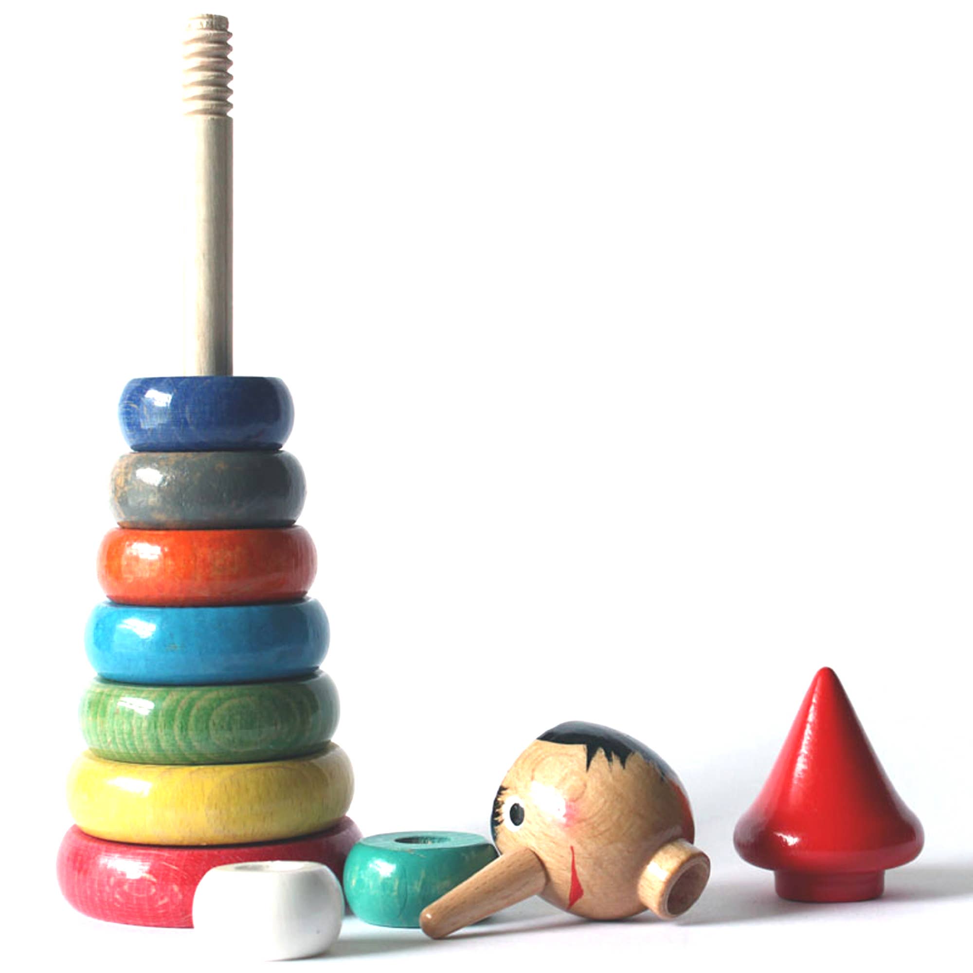 San Lorenzo Design - Vente Jouet en bois – enfant - Jouet pyramide en bois Pinocchio, fait main, vintage3