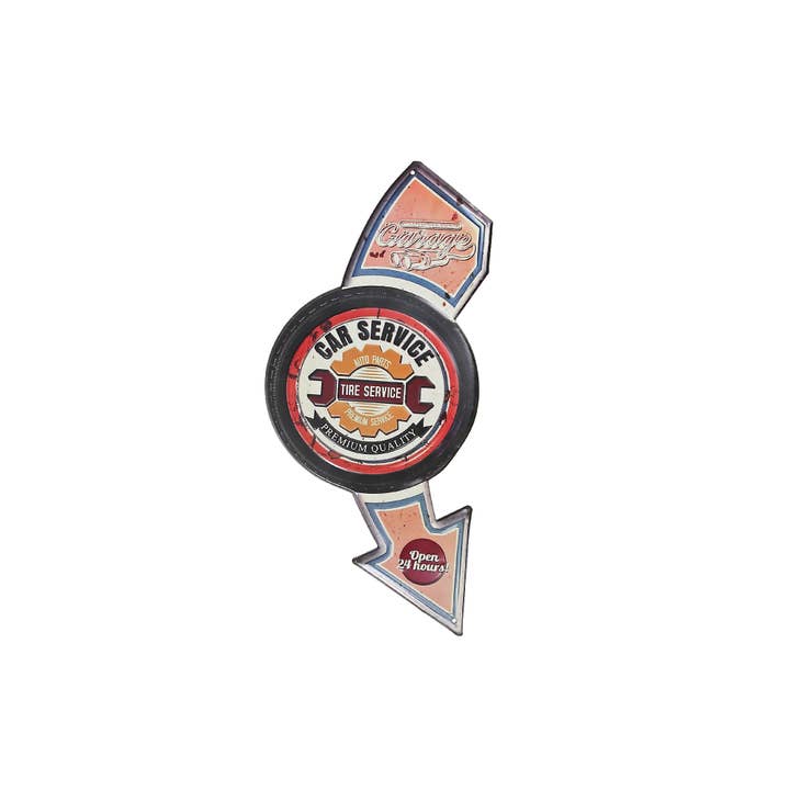 Embossed Metal Wall Sign Car And Tire Service for wholesale by IH Casa Decor