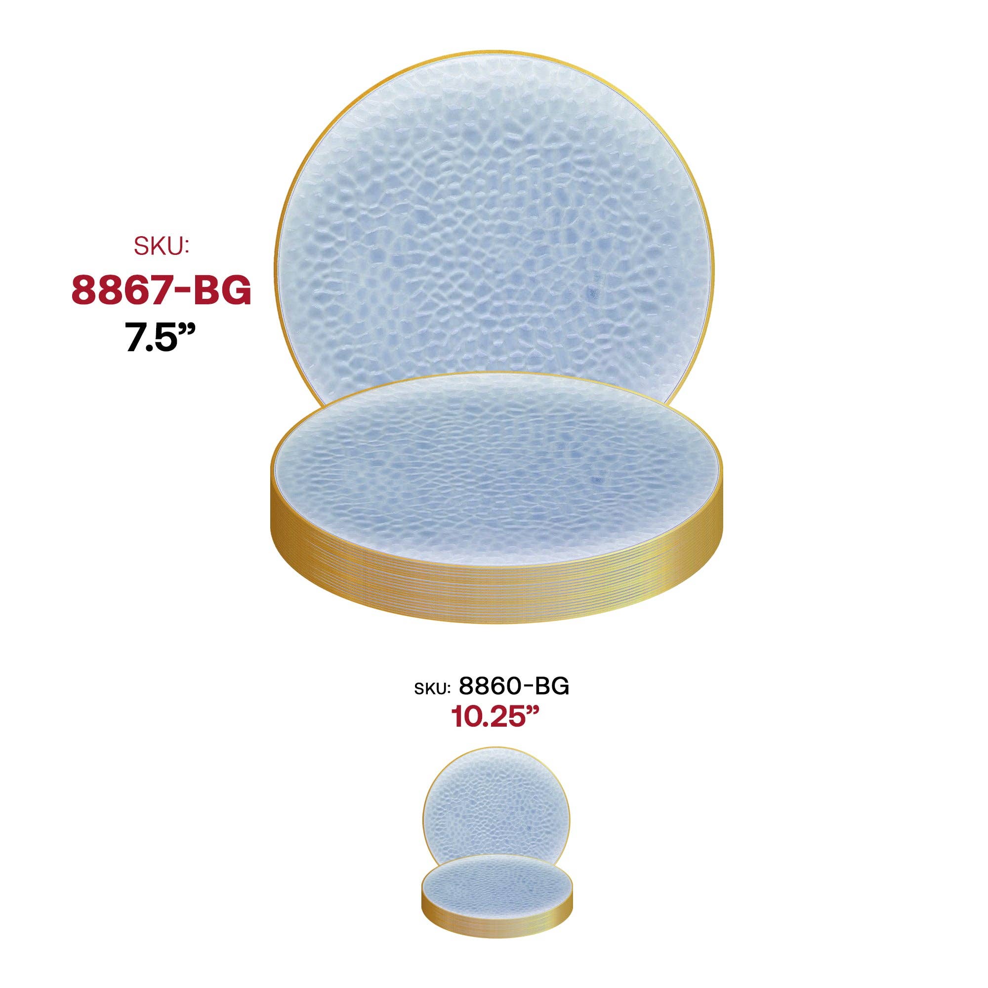 Smarty had a Party – wholesale Disposable plate – 7.5" Clear Blue w/ Gold Rim Plastic Salad Plates - 10 pcs5