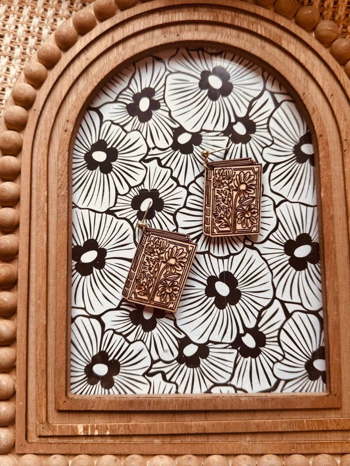 Floral Engraved Pattern Wood Earrings for wholesale by Watch Me Bloom