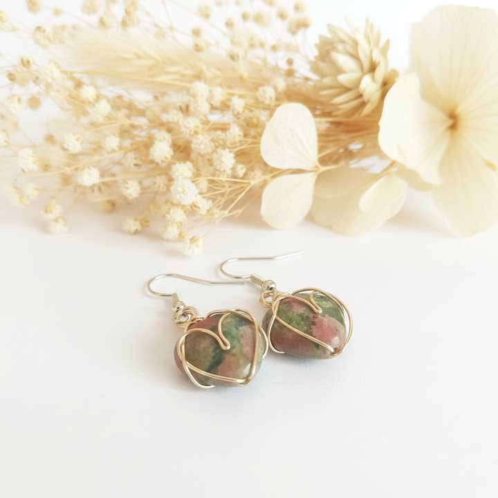 Produtos Namasté - Wholesale Dangle Earrings - Unakite Stone Earrings