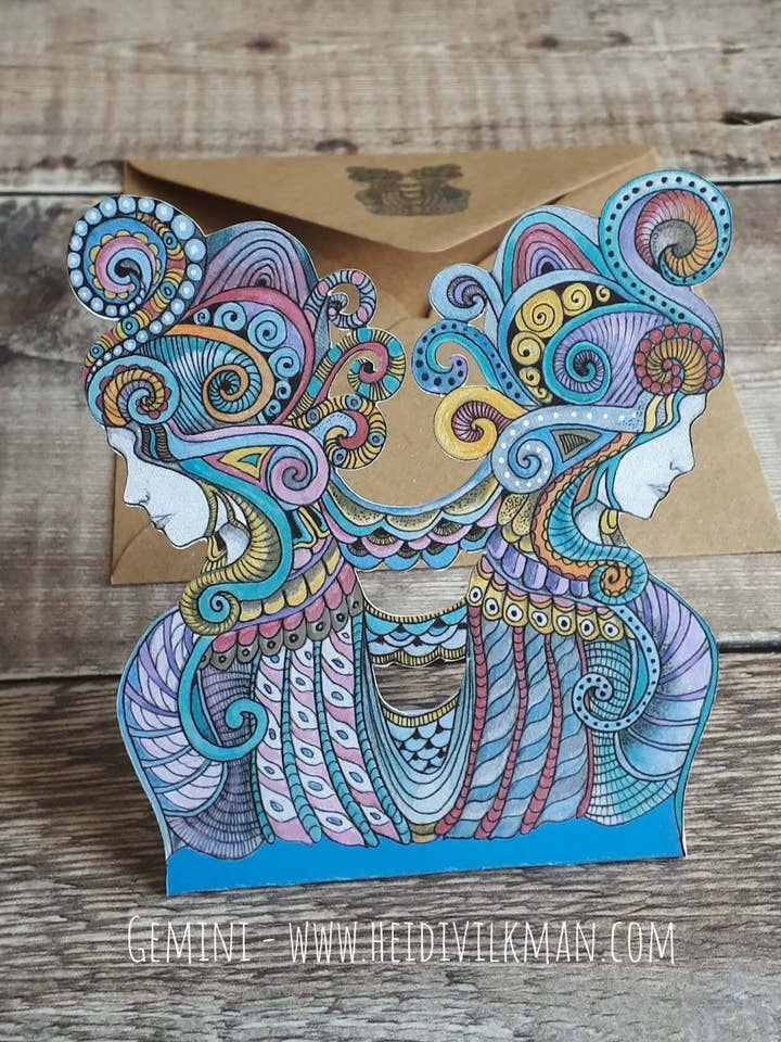 Gemini Zodiac Birthday Card for wholesale by Heidi Vilkman
