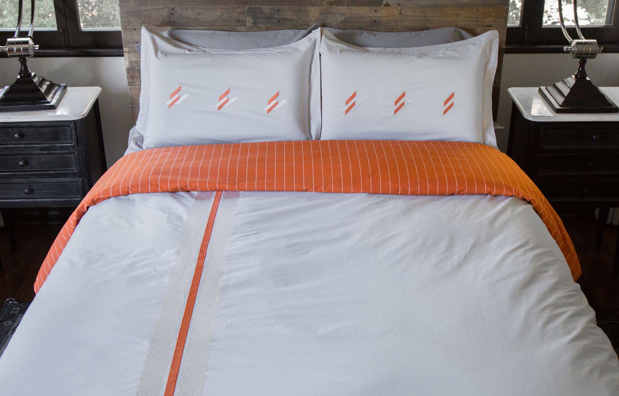 Lt Grey Orange Vertical Stripe Duvet Cover for wholesale on Faire0