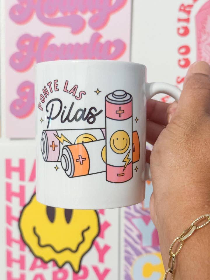 Ponte Las Pilas Mug, Funny Spanish Coffee Cup for wholesale by Oh So Latina