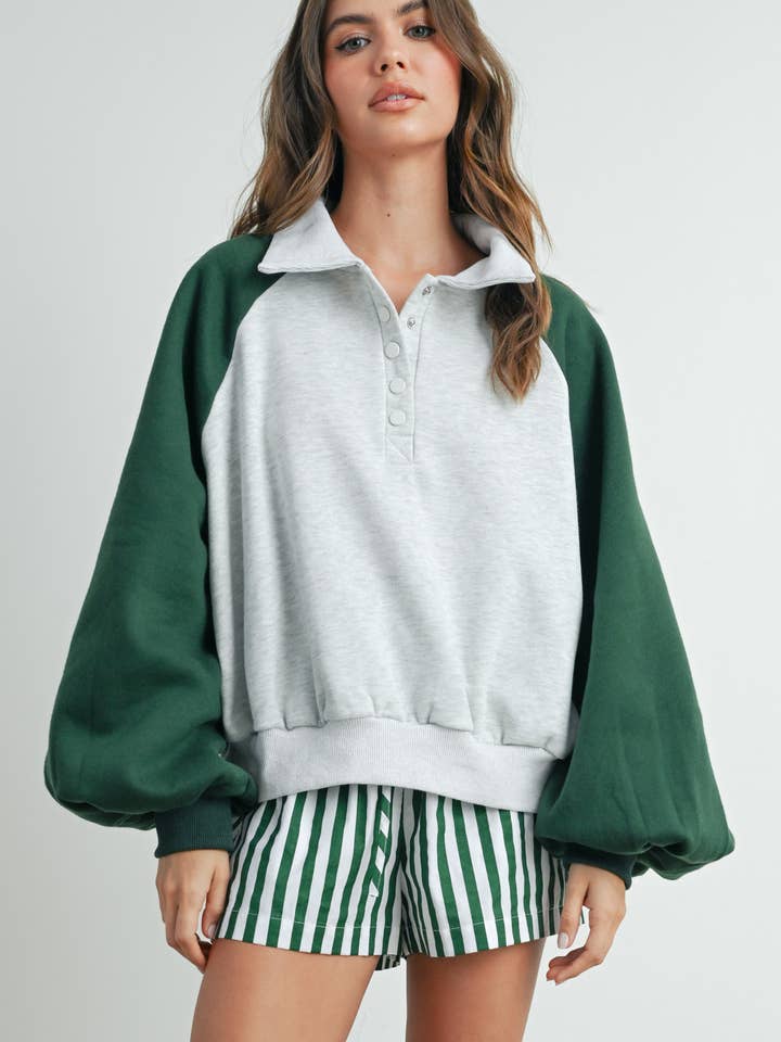 BUTTERMELON - Wholesale Sweatshirt - Women's - Color Block Classic Polo Sweatshirt - BMT7588