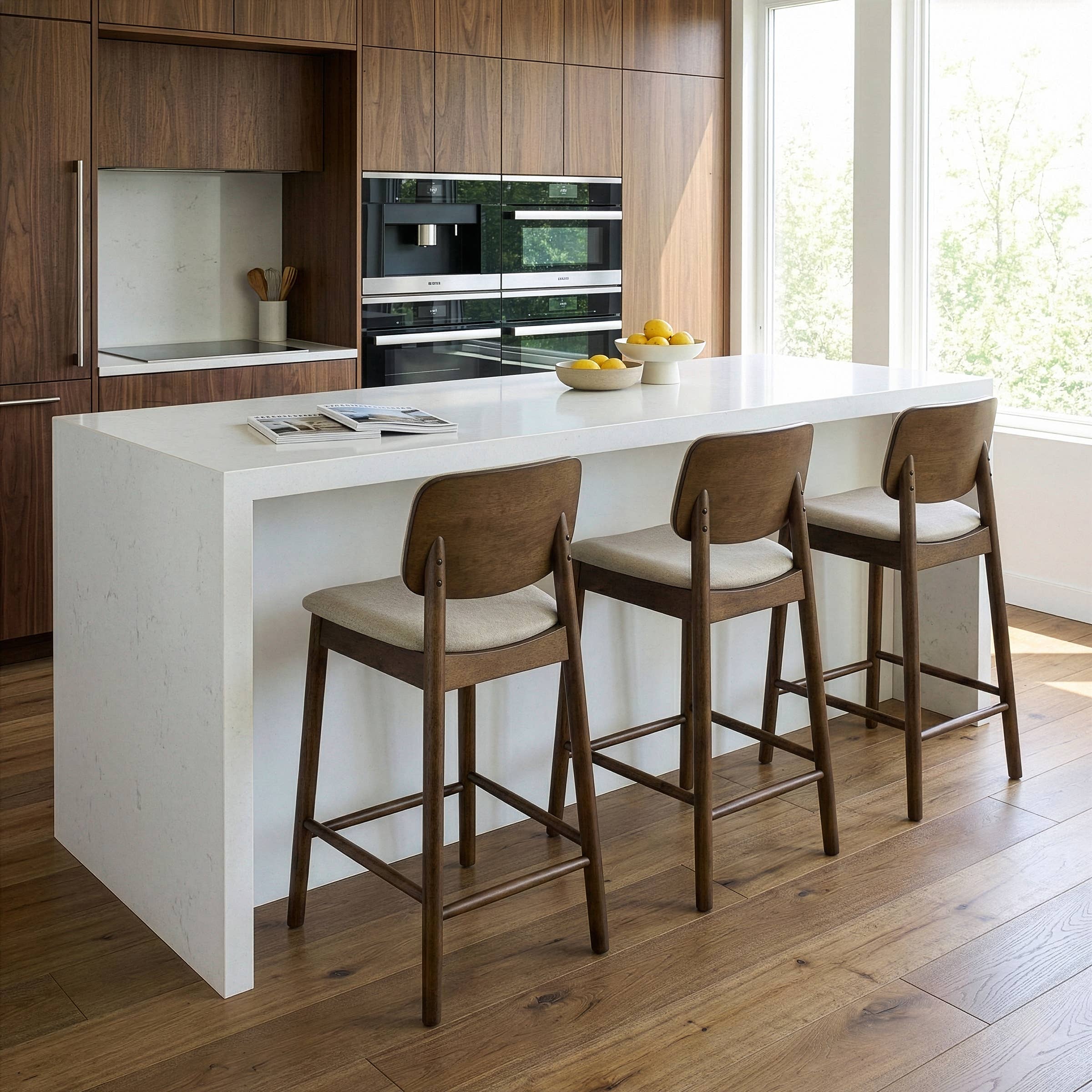 Glamour Home - Wholesale Stool - Set of 2 Azura Fabric Counter Stools with Walnut Legs7