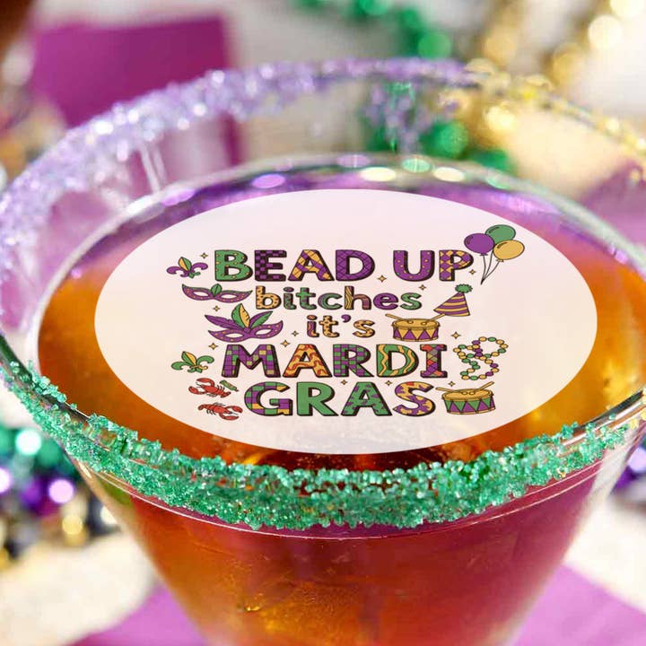 Funny Mardi Gras Edible Drink Toppers, NOLA Party Decor for wholesale by Homespun Parties