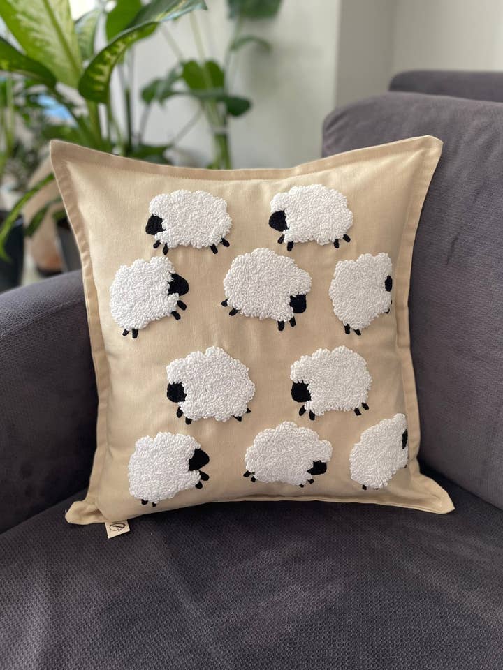 Handgefertigtes Schaf Punch-Needle Kissen, Tuft-Kissen für den Großhandel von Punch Simple